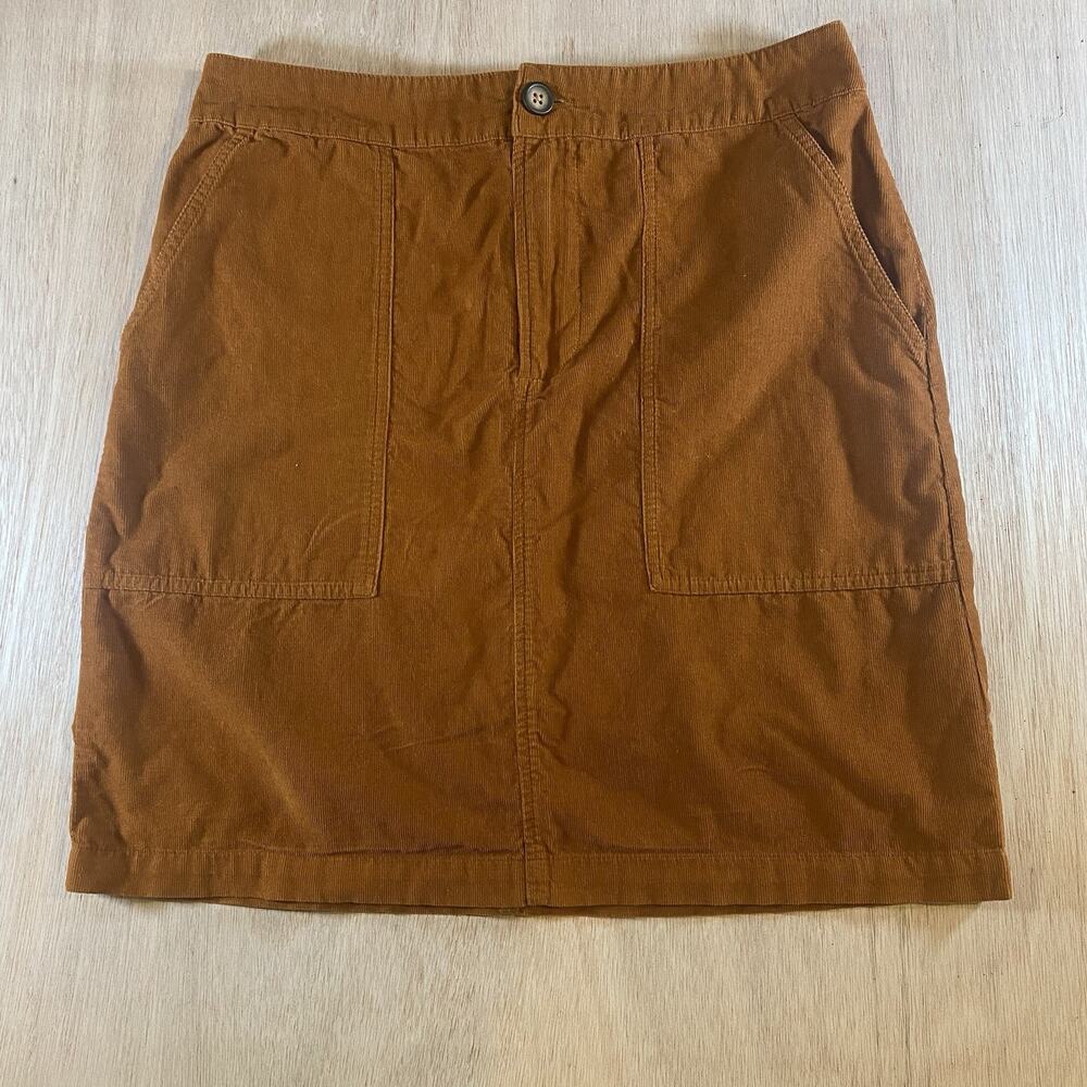 Garnet Hill Corduroy Mini Skirt Size 8 Rust Brown Front Patch Pockets Preppy